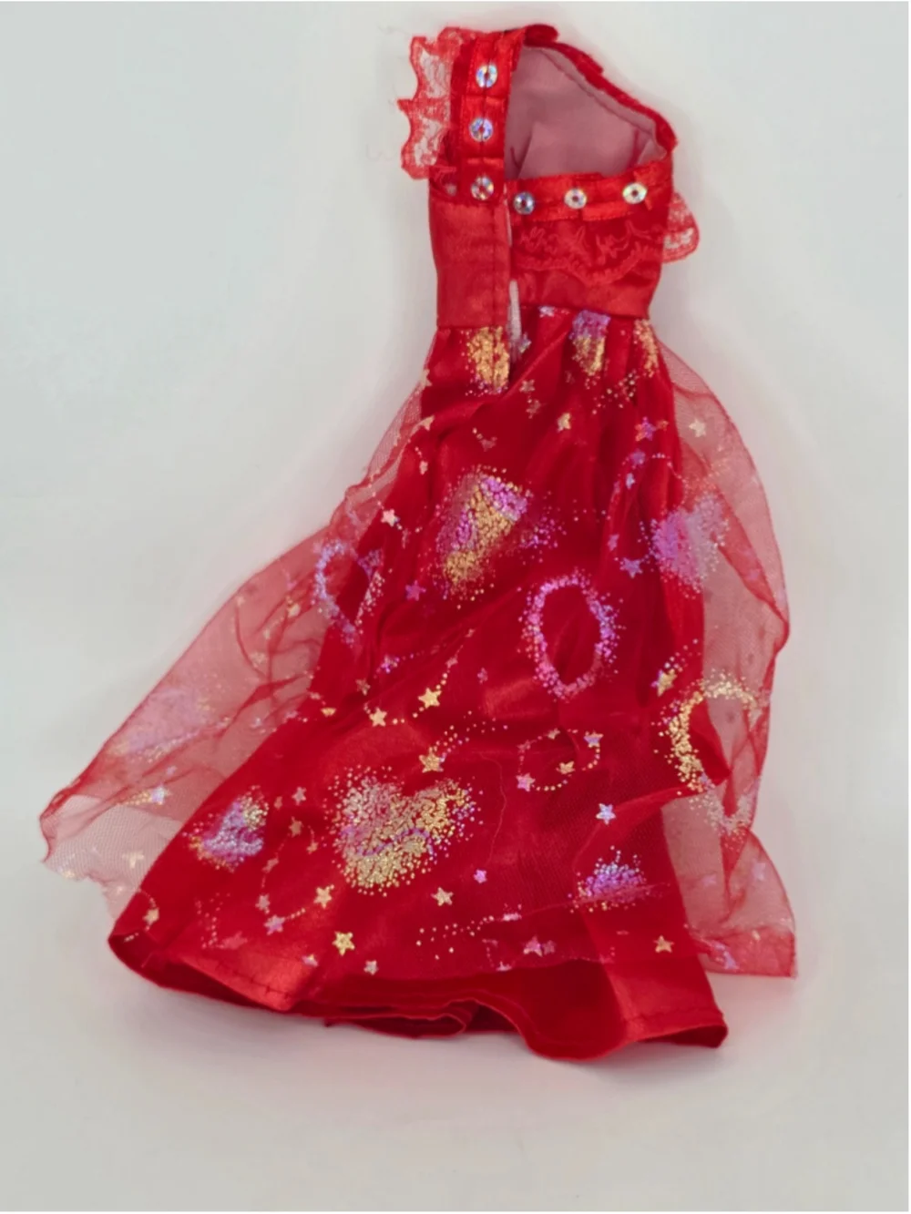 Girls Unbranded Doll Dress One Size Red Gold Heart Star Print